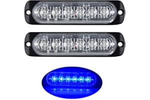 PICAA 2X stroboscopique à 6 LED pour voiture -Barre lumineuse pour véhicule de 12 V à 24 V - Balise clignotante de sécurité pour voiture, véhicule utilitaire, bateau, remorque, caravane (bleu)