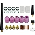 RIVERWELD TIG Gas Lens Collet Bodies 45V 13N Series Glass Cup Clear Quartz Nozzles #10 16.0mm TIG Alumina Nozzles Ceramic Cups 53N Series kit for SR WP 9 20 25 TIG Welding Torch 31pcs