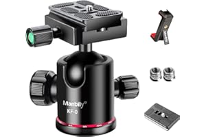 Camera Tripod Ball Head Manbily 36mm 360° Panoramic Photography Ballhead Mount Head with 1/4 Quick Release Plate for Tripod, Monopod, DSLR Camera Camcorder,Max. Load 17.6Lbs/8KG (KF-0)