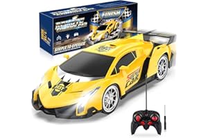 Mermoe Voiture Télécommandée, 1/18 Voiture de Course Enfant Jouet Garçon Fille 3 4 5 6 7 8 Ans Grande Vitesse Buggy Radiocommandé Illuminé RC Drift Cars Jeux Extérieur Cadeau Noël Anniversaire (Jaune)