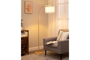 EDISHINE Lampada da terra per soggiorno, lampada ad arco con paralume in lino beige, lampada da terra dorata da 161 cm con paralume regolabile, attacco E27 (Lampadina fornita)