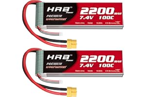 HRB POWER HRB 2pc 2200mAh 7.4V 2S 100C LiPo Battery Pack con XT60 Plug Compatible con RC Traxxas 1/16 E-Revo VXL Summit Slash Losi 1/14 Mini 8ight y RC Cars
