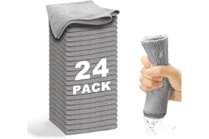 WEAWE 24 Paños de Bayeta Microfibra (30,5 x 30,5 cm), Suaves, Absorbentes, Reutilizables Multiusos Limpieza Cocina, Coche, Cristales, Balletas Microfibra (Gris)