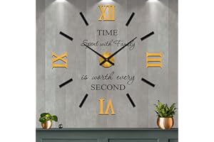 VANGOLD DIY bezramowy duży zegar ścienny dekoracja 3D nowoczesne wyciszone duże zegary ścienne do salonu, czarne złoto, XXL