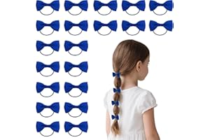 Dalababa 20 Pcs Girls Hair Bows Ties, 2 Inches Elastic Rubber Hair Bands Bobbles, Bow Pigtail Ponytail Holder School Accessories for Girls Kids Toddlers Infants - Blue