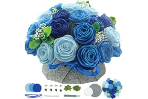 GENERIC BAZIMA DIY Felt Flower Art Craft Kit, DIY Felt Blue Rose Pot Bonsai Kit, Floral Gifts,Beginner Craft Kit,Arrange Pre-Cut Felt Flowers and Foliage