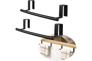 KES Over Door Towel Rail, Kitchen Towel Holder for Cupboard Drawer Cabinet, No Drilling Tea Towel Rail Matte Black 2 Pack, KTH500S26-BK-P2