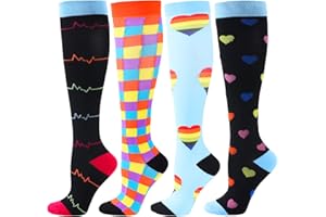 BISOUSOX Unisexe Chaussettes de Contention 4 Paires Chaussettes de Compression de Running Homme Femme 15-20mmHg Chaussettes Montantes Femme Cadeaux de Maternité Chaussettes de Cyclisme Sport