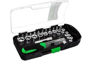 TOOLZILLA Drive Socket Set, 26 Piece 1/4 Inch Socket Set, Ratchet Spanner Set for Every Size, Home DIY, Working or Craft Socket Wrench, Chrome Vanadium Steel Torque Wrench Set, Ratchet Screwdriver Set