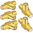 GNAFOTU 5pcs F Type Coax Splitter 3 Way Adapter Connector F Jack Female to Double F Female RF Coaxial Adapter Connector for Combiner TV Cable Satellite Antenna (Gold)