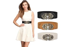 LEACOOLKEY Women’s Wide Elastic Waist Belt Stretchy Waistband Cinch Belt for Dress Jumpsuit Long shirt