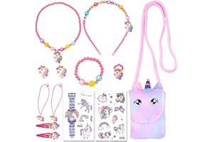 AUNGCSHE 13 PCS Einhorn Handtasche Mädchen Set, Einhornhandtasche mädchen Schmuck Set fur Geburtstags Ostern Karneval geschenk Mädchen 2 3 4 5 6 7 Jahre