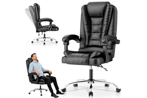 EveryKip Silla de Oficina Profesional con Respaldo Alto 360° – Sillón Acolchado y Reclinable Cojín Lumbar, Altura Ajustable y Ruedas Silenciosas Reposapies Ergonomico (Negroo)