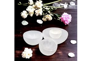 4All Selenite Crystals Round Cleansing Bowl Selenite Stone Super Natural Spirit Healing Plate White Natural Meditation Tool Handmade Tumbles Jewelry Storage for Decoration Gift (6cm)