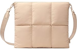 Comfyable Puffy Tablet Shoulder Bag for iPad Pro 12.9 Inch, Quilted Puffer Puff Tablet Sling Crossbody Bag for Women, Pillow Sleeve Case with Shoulder Strap, Sand