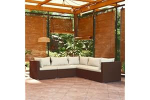 SECOLI Gartenlounge Outdoor Gartensofa loungemöbel Outdoor polyrattan Balkon Lounge balkonmöbel Terassenmöbel außen Ecklounge Balkon-Braun und Creme-5-tlg-2