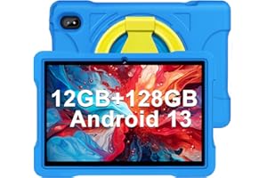 JUSYEA Tablet Bambini 10 Pollici Andorid 13 12GB RAM+128GB ROM 1TB TF, WiFi 5G, GPS, Cores 2.0Ghz, BT 5.0, 6000mAh, 8MP+5MP, Kids Space, Play Store, Tablet Famiglia con Custodia EVA (Blu)