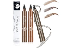 AFEION 3 Stück Augenbrauenstift Härchenzeichnung, 3D Augenbrauenstift Wasserfest Microblading Magischer Augenbrauenstift mit 4 Gabelspitze, Natürliche Augenbrauen Brauen (Dunkelbraun, Hellbraun)