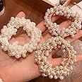 Yean, elastici per capelli con perle, rosa per donne e ragazze (3 pezzi) (Capelli Perlati Scrunchy)