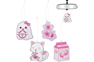 ANGOLIO 4 Auto Lufterfrischer Kawaii Netter Anhänger Rosa Auto Rückspiegel Zubehör für Auto Hängende Dekoration Auto Innen Rückspiegel Charms Ornament Weihnachts Feier Geburtstag Geschenk für Jungen Mädchen