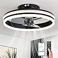 AHWEKR Quiet Ceiling Fans with Lights Remote Control, Modern Lighting Fan Ceiling Light LED Dimmable Ceiling Fan Lamps for Bedroom Living Room, Fan Reversible and 6 Speeds (Black, 40CM)