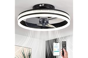 AHWEKR Quiet Ceiling Fans with Lights Remote Control, Modern Lighting Fan Ceiling Light LED Dimmable Ceiling Fan Lamps for Bedroom Living Room, Fan Reversible and 6 Speeds (Black, 40CM)