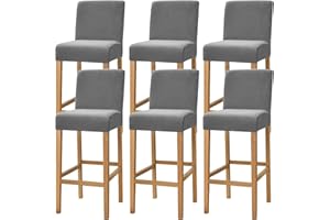 Dimatic Samt Plüsch Stuhl Abdeckung Theke Pub Bar Hocker Stuhl Slipcover für Esszimmer Cafe Barhocker Slipcover Möbelschutz Anti-Rutsch-Bezug mit elastischem Boden, 6er Set, Grau