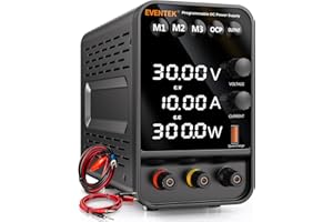 Labornetzteil, Eventek Programmierbares Labornetzgerät 30V 10A, Hochpräzises 4 stelliger LED Anzeige, 5V/3.6A USB-Anschluss Labor DC-Stromversorgungen (Gebereinstellknopf/Ausgangsschalter)