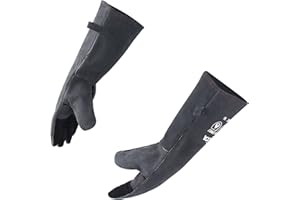RAPICCA Guantes de soldadura de cuero Forge/Mig/Stick resistentes al calor/fuego, guantes para horno/parrilla/chimenea/horno/soldador/barbacoa/guante de manipulación de animales Gris 40.6cm