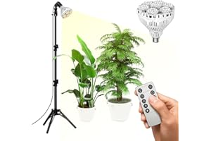 SANSI Dimmable LED Grow Light for Indoor Plants with Tripod Stand, 4000K Sunshine Full Spectrum E27 Grow Light, 40~110CM Height Adjustable, Remote Control, Timer 4/8/12Hrs, 4-Level Brightness
