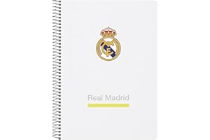 safta Real Madrid EQUIPACIÓN 25/26 Carnet de notes 80 feuilles, couverture rigide, idéal pour les enfants de différents âges, confortable et polyvalent, qualité et résistance, 15,5 x 22 cm, blanc, M