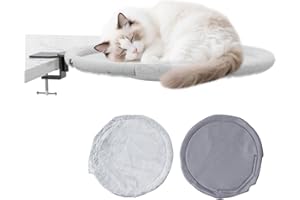 Yuning Lettino per Gatti da Scrivania Rotazione a 360°,Cuccia per Gatti da Scrivania per Ufficio e Lavoro,Amaca per gatti da Interni con 2 Lavabile Tappetini per Animali Domestici Fino a 20 kg(Grigio)