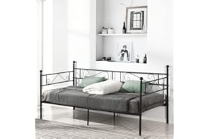 FetiNes Divano Letto Singolo in Metallo Struttura Letti e Basi in Ferro Battuto per Adulti 90x190cm Nero