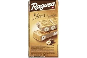 ‎RAGUSA Ragusa Blond Tafel 100g – Weiße Schokolade mit karamellartigem Geschmack und ganzen Haselnüssen – Original Schweizer Schokolade (1 x 100g)