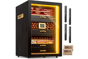 Marvero Desktop Zigarren Humidor mit 5 Schubladen aus Zedernholz, digitalem Hygrometer, Luftbefeuchter und Feuchtigkeitspaketen, für 200 Zigarren, Schwarz