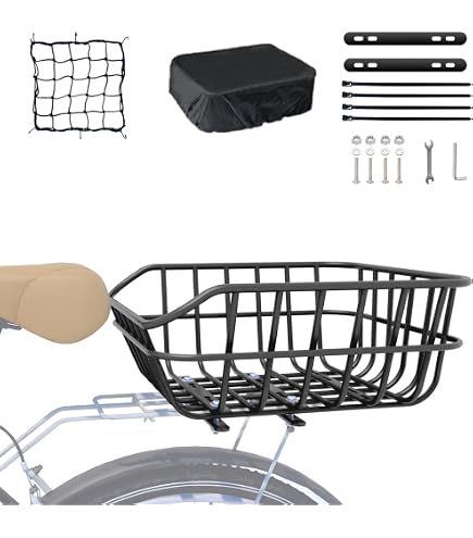 Super-stabiler E-Bike Hinterradkorb Aus Stahl – XL 42x32x15 Cm, Inkl. Netz & Wasserdichter Plane, Bis 50 Kg