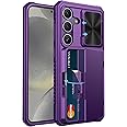Vihibii for Samsung Galaxy S24 Back Cover with Card Holder (4 Cards) & Slide Camera Cover & Kickstand, Shockproof Rugged Hard Back & TPU Soft Edge Case for Galaxy S24, Dark Purple