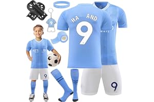 HEARTSKING Kids Football Kit, Football Kits for Boys Football Training Shirts with Bracelets Bandages Shorts Socks Football Guard Plate Keychain Football Jersey Boys Home Away Christmas Gifts New Year's Gift