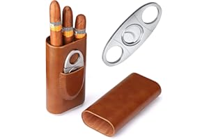 SMARTPOORER 3-Sticks Portátil humidor de cigarros Caja de cigarros importada madera de cedro forrada humidor de cigarros de acero inoxidable cortador de cigarros
