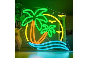 Horseneon Señales de neón de palmera de coco señal de luz LED de neón de mar luces de neón alimentadas por USB señal de neón de palmera para dormitorio verano playa cerveza café bistró club