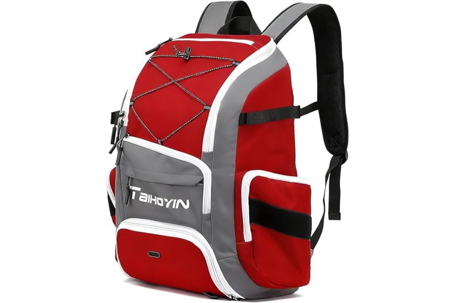 TAIHOYIN Sports Backpack for Women 35L Waterproof Gym Rucksack with Shoe Compartment Wet Pocket for Swimming Baseball Equipment for Adults Casual Daypack fit 15'' Laptop, Red