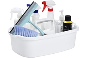 ALINK Cleaning Caddy with Handle, Large Plastic Shower Caddy Basket Organizer for Car, Dorm, Bathroom, Garden, Kitchen, Cleaning Supplies – White