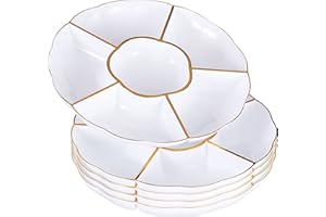 MATANA Pack of 5 Round Compartment Trays with 6 Sections, Reusable Party Platters 12'' (30 cm)