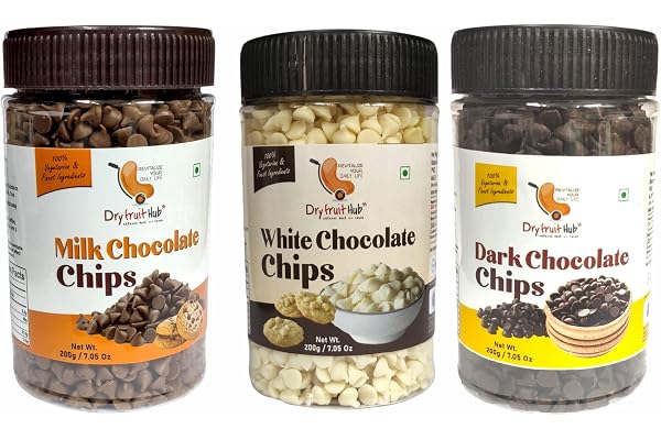 Dry Fruit Hub Dark Milk and White Chocolate Chips Combo 600gms, Dark and White Chocolate Chips Combo Pack,Choco Chips for Cake, Choco Chips For Cake Decoration