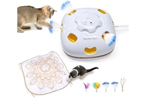 GoldenSun Cat Toy, Chargeable 4-in-1 Interactive Kitten Toys for Indoor Cats Self Play, Hide and Seek, Cat Wand Toy, Whack a Mole Exercise Cat Toys with 3Pcs DIY Replacement Feathers