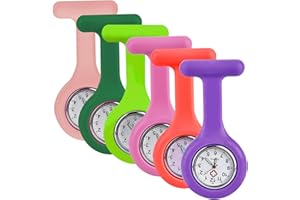 LEKEFETO 6 Pcs Schwesternuhren mit Clip: 6 Farben Krankenschwester Uhren, Analog Quarzwerk Taschenuhren, Dehnbare Silikon Hülle Quarz Taschenuhr, Präzise und Leicht Ablesbare Pflegeruhr, Ärzte Zubehör