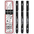 Lot Uni PIN - 3 Feutres Fins + 5 Pointes Pinceau + 1 Porte-Mine - Encre Noire Résistante à L'Eau - Pour Dessin, Manga, Croquis
