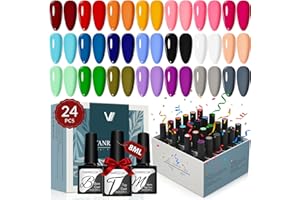 VANREESA 24 PCS Gel Nail Polish Set Spring Summer Colours Gel Polish Set with Base and Top Coat Red Pink Green Blue Nail Varnish Nail Art Set Gifts for Women