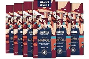 Lavazza, Tales of Napoli, Café en Grains, 1.5 kg, pour les Machines à Café Automatiques, Notes de Cacao et de Caramel, Arabica et Robusta, Intensité 9/10, Torréfaction Foncée, 6 x 250g