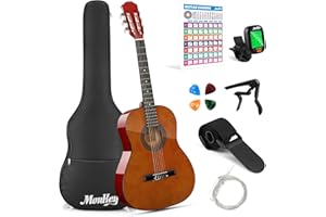 Moukey Basswood 36 Inch mini Guitarra clásica para principiantes, Natural Brown